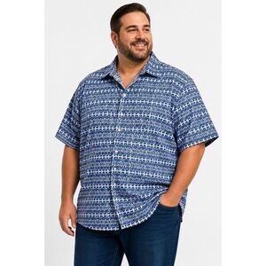 Paulo Solari Men’s 4X Blue Geometric Button Up Shirt Modern Fit Stretch Top